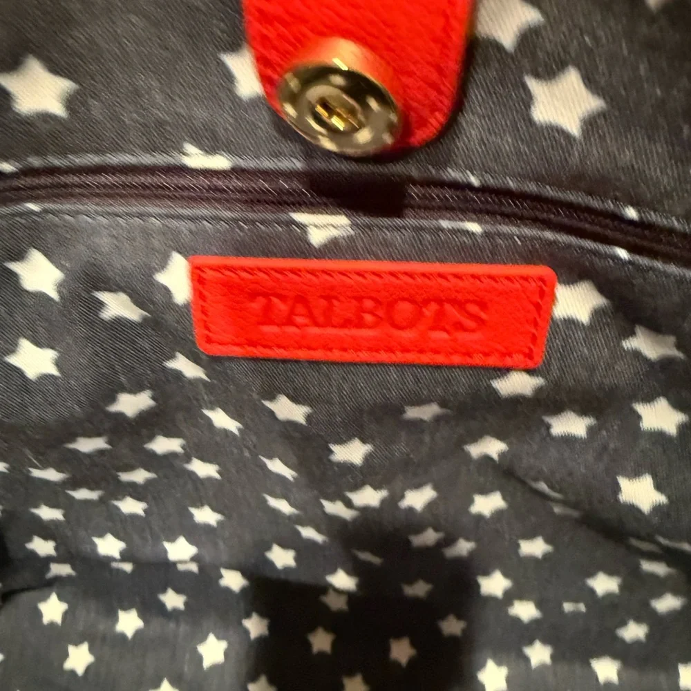 Talbots Canvas Tote Red White Blue Hankerchief Print Purse w Pockets Mag Closure